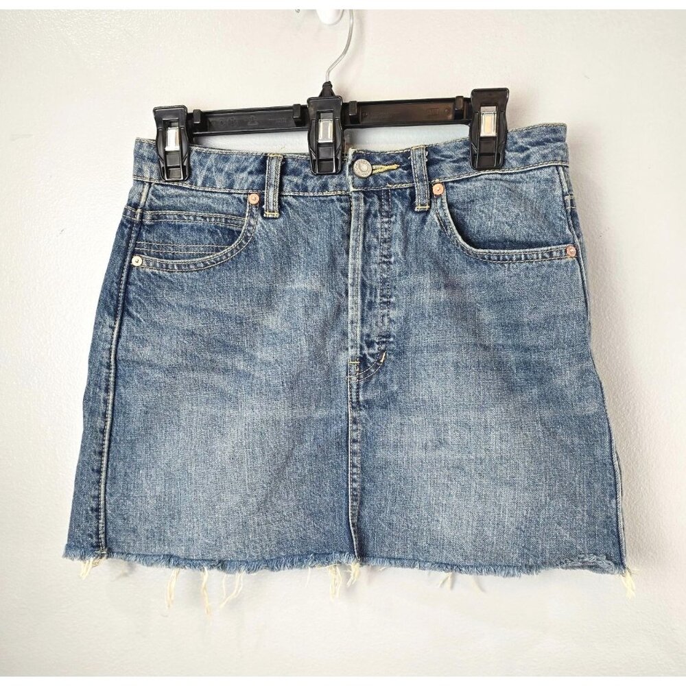 Free People Skirt Women's Size 26 Denim Blue Jean Distressed Mini Western Party